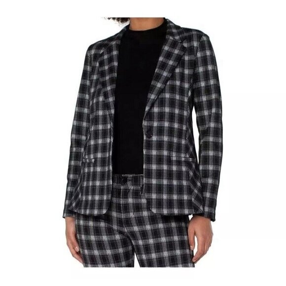Liverpool Fitted Blazer Womens Size M Black White Glen Plaid One Button Academia - Picture 1 of 13